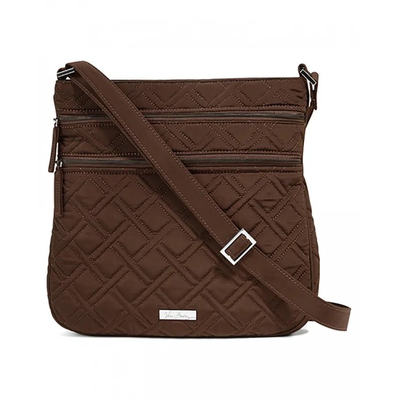 Vera Bradley Handbags - Vera Bradley Triple Zip Microfiber Quilted Espresso Crossbody